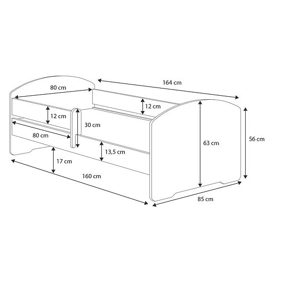 Lit d'enfant MAX avec tiroir et barrière 160x80