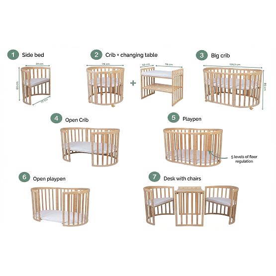 Lit de culture ovale Ruby 7 en 1 PLUS - naturel