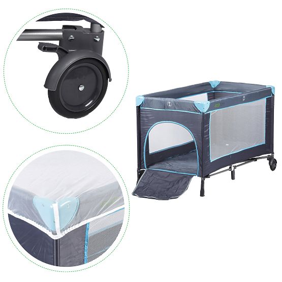 Lit de voyage avec matelas - bleu marine