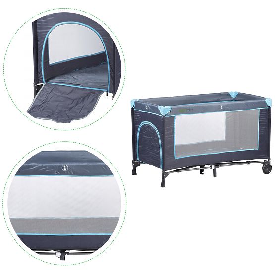 Lit de voyage avec matelas - bleu marine