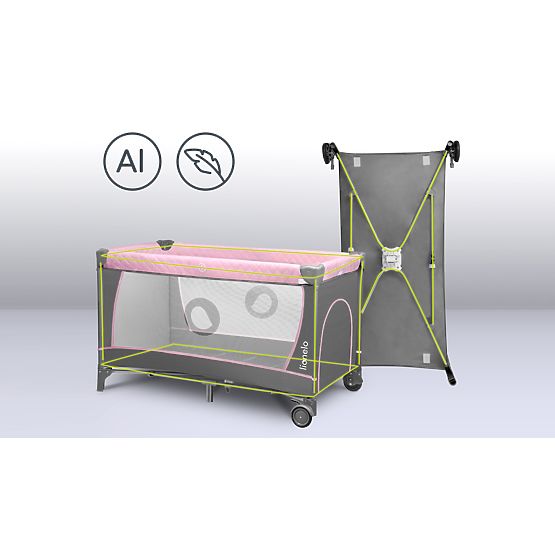 Lit de voyage avec table à langer - rose