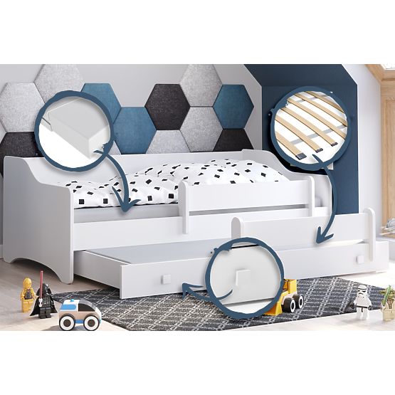 Lit double ERYK avec tiroir et barrière 160x80 poignée blanche