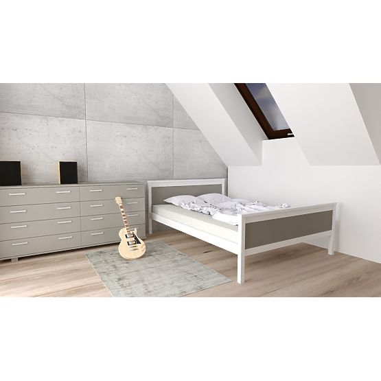 Lit en bois Ikar 200 x 120 cm - gris et blanc