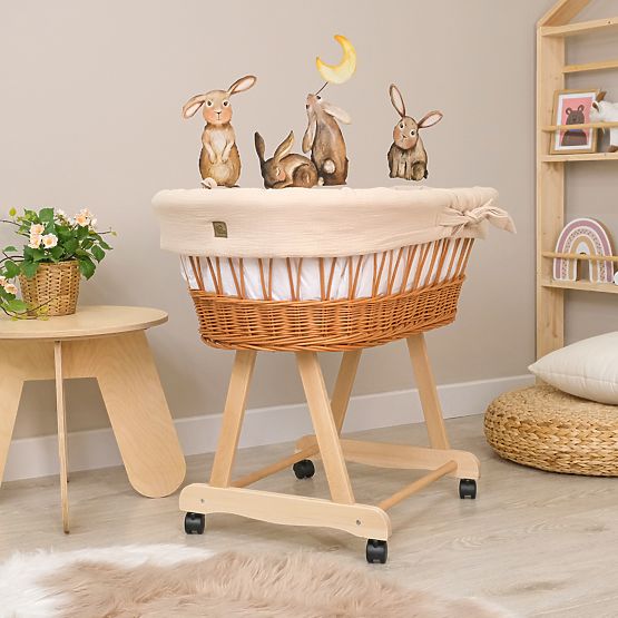 Berceau en osier avec équipement pour bébé - beige