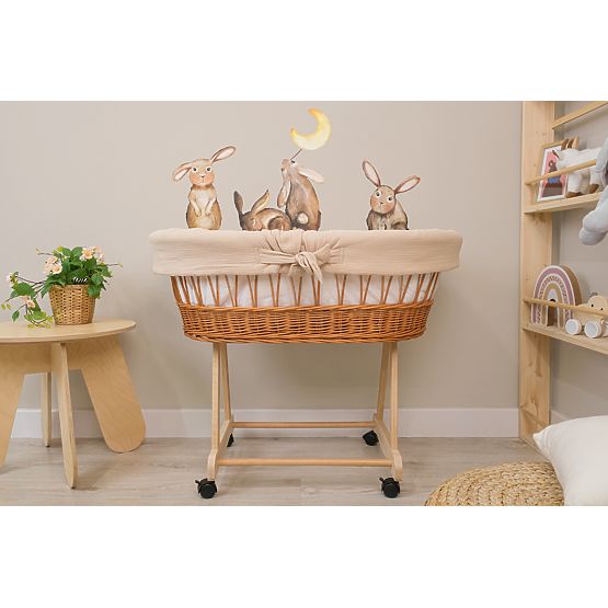 Berceau en osier avec équipement pour bébé - beige