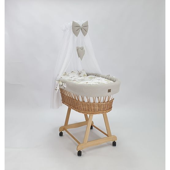 Berceau en osier avec équipement pour bébé - Fleurs de coton