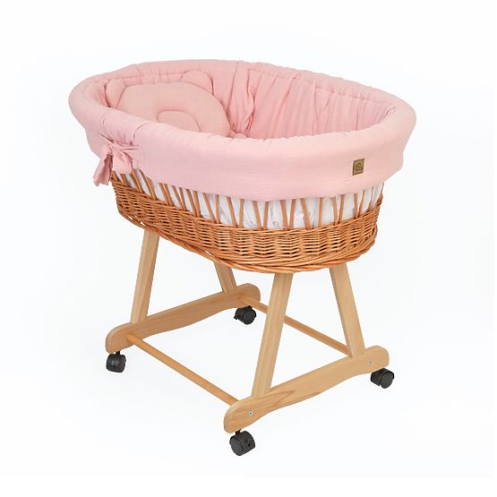 Berceau en osier avec équipement pour bébé - vieux rose