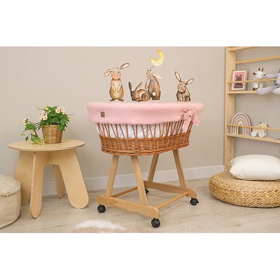 Berceau en osier avec équipement pour bébé - vieux rose