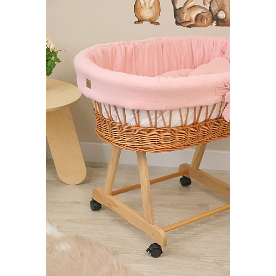 Berceau en osier avec équipement pour bébé - vieux rose