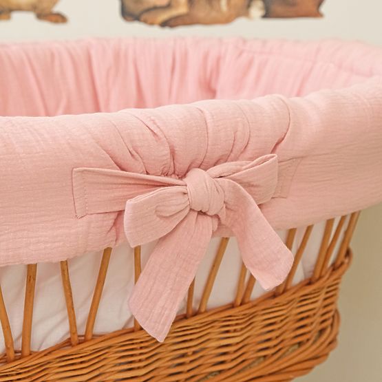 Berceau en osier avec équipement pour bébé - vieux rose