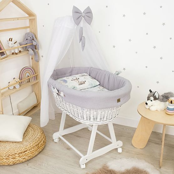 Berceau en osier blanc avec équipement pour bébé - Hérisson