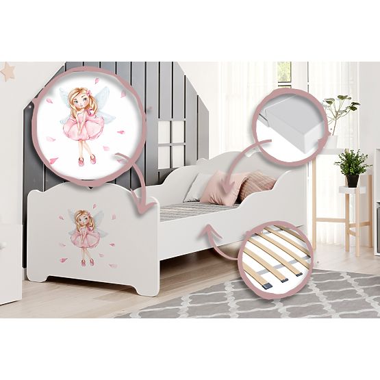 Lit enfant ANNA avec matelas 140x70 Fille avec ailes