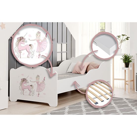Lit enfant ANNA avec matelas 140x70 Fille avec licorne