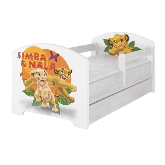 Lit enfant avec barrière - Le Roi Lion - décor pin norvégien