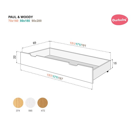 Lit enfant Woody avec barrière - noix