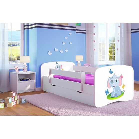 Lit enfant avec barrière Ourbaby - Bébé éléphant - blanc