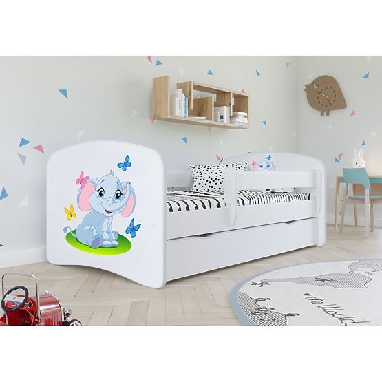 Lit enfant avec barrière Ourbaby - Bébé éléphant - blanc