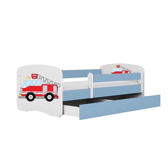 Lit pour enfant avec barrière Ourbaby - Pompier - bleu