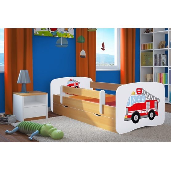 Lit enfant avec barrière Ourbaby - Camion de pompier - hêtre