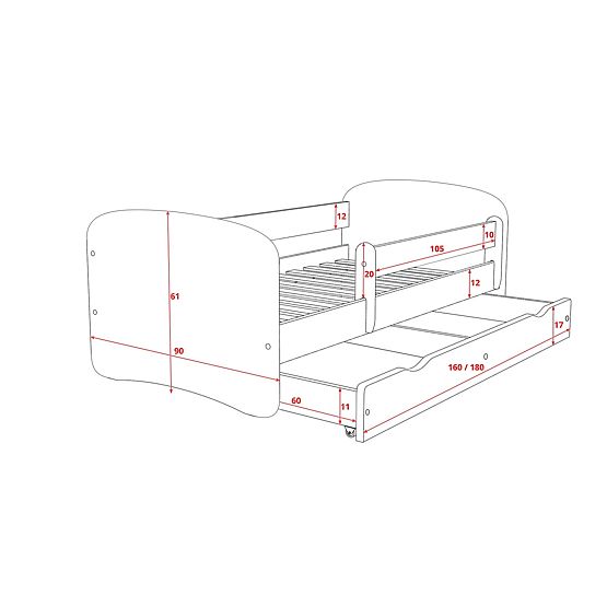 Lit enfant avec barrière Ourbaby - noyer et blanc