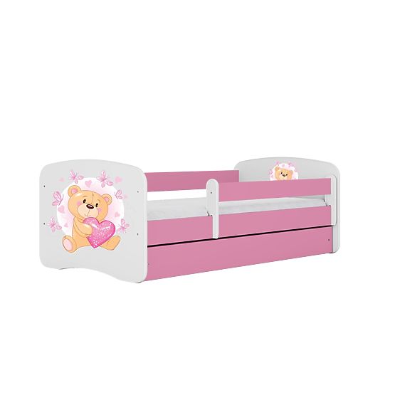 Lit enfant avec barrière Ourbaby - Ourson - rose