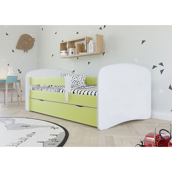 Lit pour enfant avec barrière Ourbaby - vert-blanc