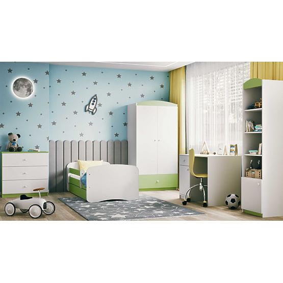 Lit pour enfant avec barrière Ourbaby - vert-blanc