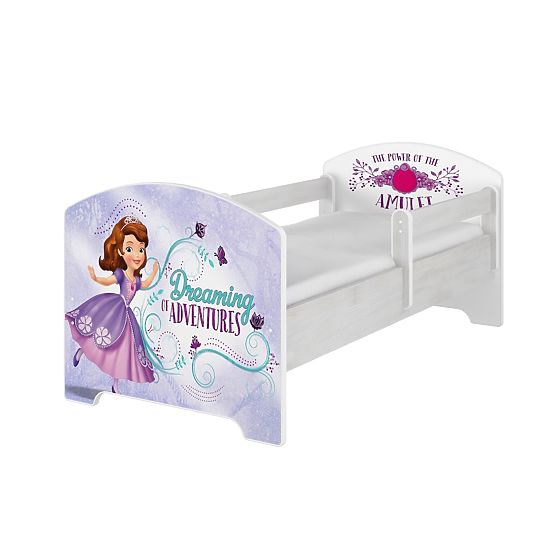 Lit enfant avec barrière - Princesse Sofia - décor pin norvégien