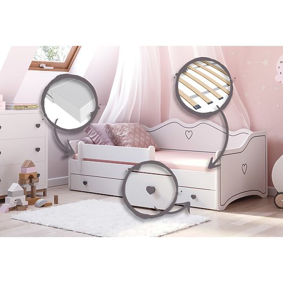 Lit enfant EMMA avec tiroir et barrière 140x70 gris