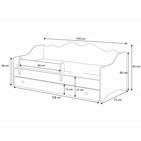 Lit enfant EMMA avec tiroir et barrière 140x70 gris