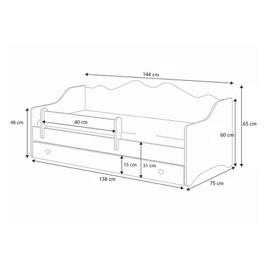 Lit enfant EMMA avec tiroir et barrière 140x70 rose