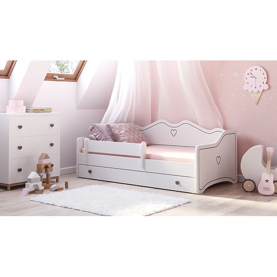 Lit enfant EMMA avec tiroir et barrière 180x80 gris