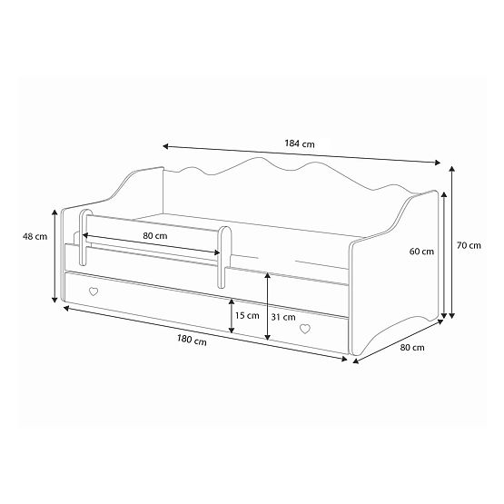 Lit enfant EMMA avec tiroir et barrière 180x80 gris