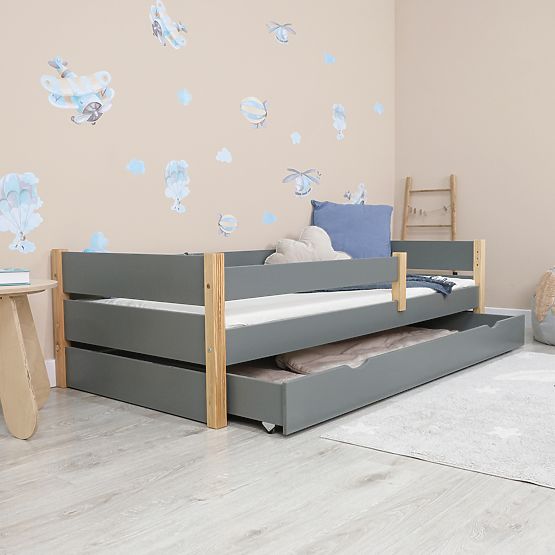 Lit enfant en bois Scandie avec barrière - gris