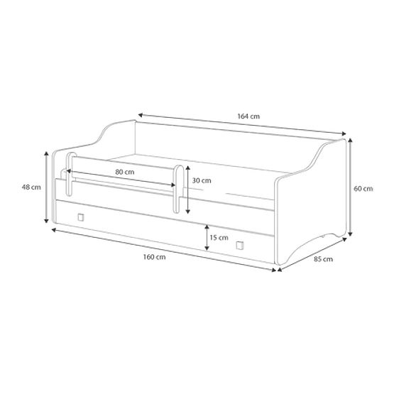Lit enfant ERYK avec tiroir et barrière 160x80 panneau noir