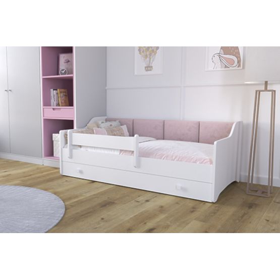 Lit enfant ERYK avec tiroir et barrière 160x80 panneau rose