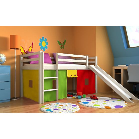 Lit superposée pour enfants Ourbaby Modo avec toboggan - blanc