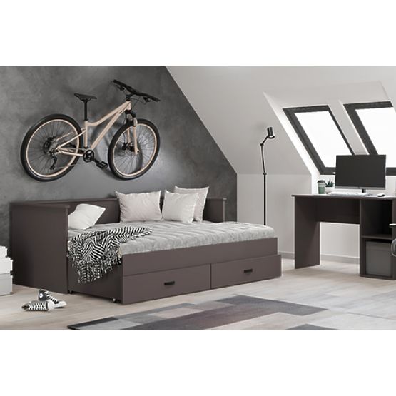 Lit gigogne HELIOS avec deux tiroirs gris sans matelas 200x80/200x160