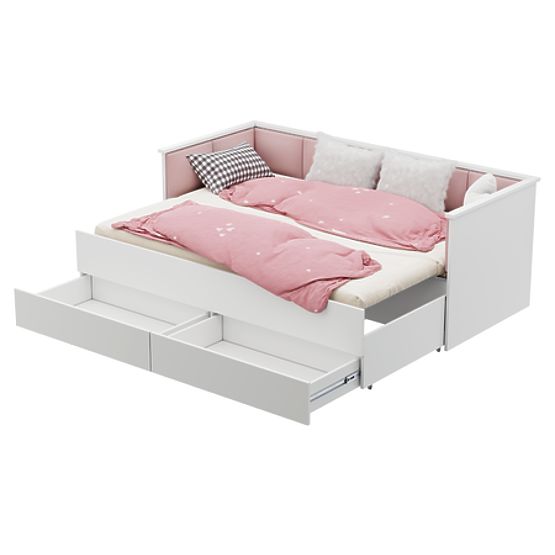 Lit gigogne HELIOS avec panneaux rembourrés rose 200x80/200x160