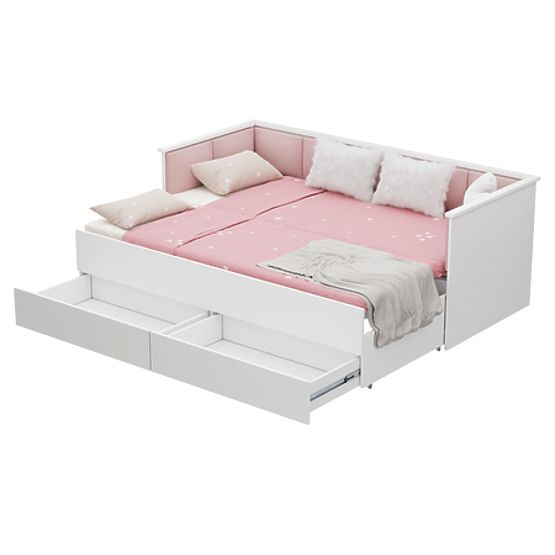 Lit gigogne HELIOS avec panneaux rembourrés rose 200x80/200x160