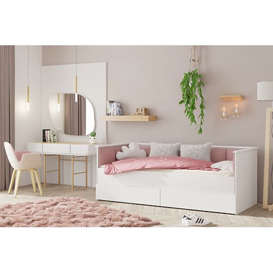 Lit gigogne HELIOS avec panneaux rembourrés rose 200x80/200x160