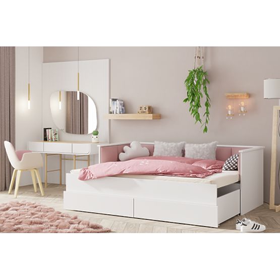 Lit gigogne HELIOS avec panneaux rembourrés rose 200x80/200x160