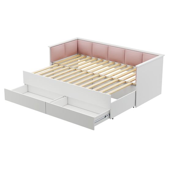Lit gigogne HELIOS avec panneaux rembourrés rose 200x80/200x160