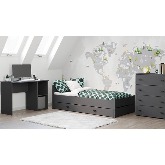 Lit MARCEL 200x90 gris avec tiroir