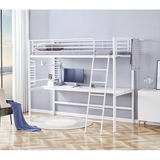 Lit mezzanine DOLCE avec bureau et organisateur, blanc (3p=1ks)