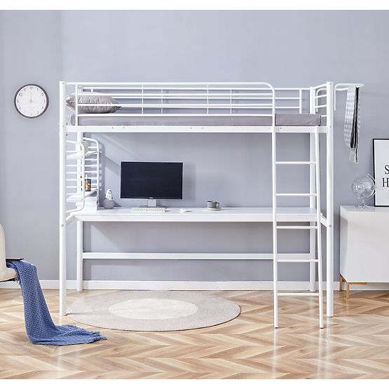 Lit mezzanine DOLCE avec bureau et organisateur, blanc (3p=1ks)