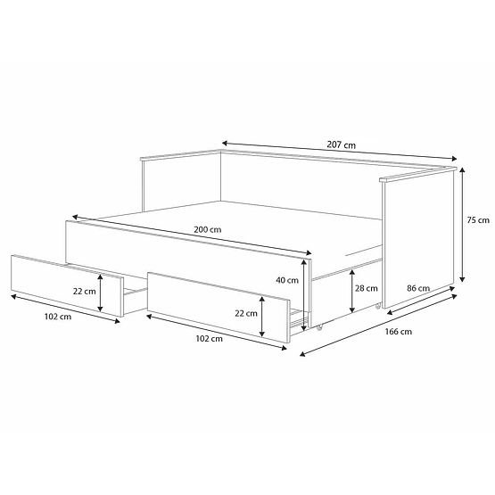 Lit pliant HELIOS 200x80 cm - blanc