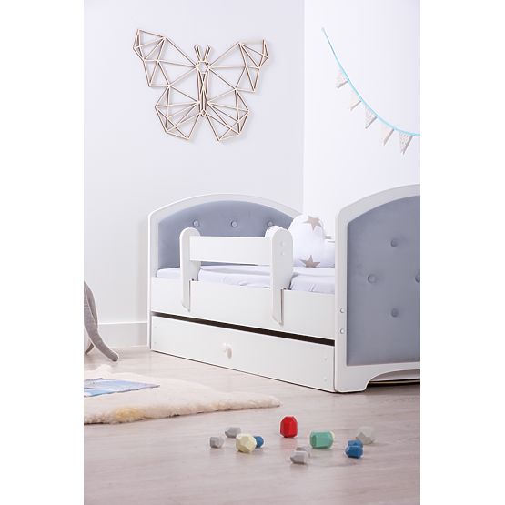 Lit enfant rembourré Luna avec barrière - gris clair