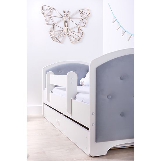 Lit enfant rembourré Luna avec barrière - gris clair