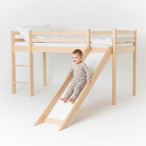 Lit surélevé enfant Ourbaby Modo avec toboggan - pin